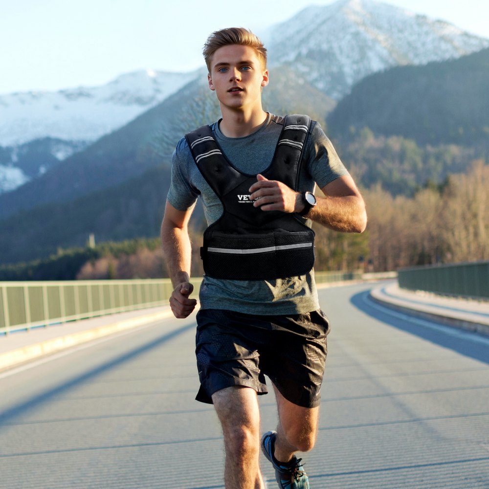 Gilet de musculation réglable 9-14,5 kg avec 6 poids de fer et de sable et bande Réf. léchissante, ensemble d'entraînement pour homme et femme, équipement d'entraînement pour la musculation, la course à pied