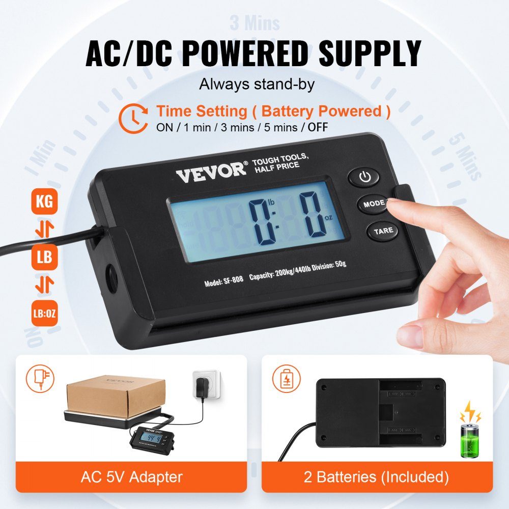 Platform Scales 150g-200kg Parcel Scales 50g Accuracy Digital Scales kg/lbs/lbs:oz Counting Scales 309 x 262 x 45mm ABS Stainless Steel Tare Functions AC/DC Power Supply Industrial Scales Letter Scales Scales