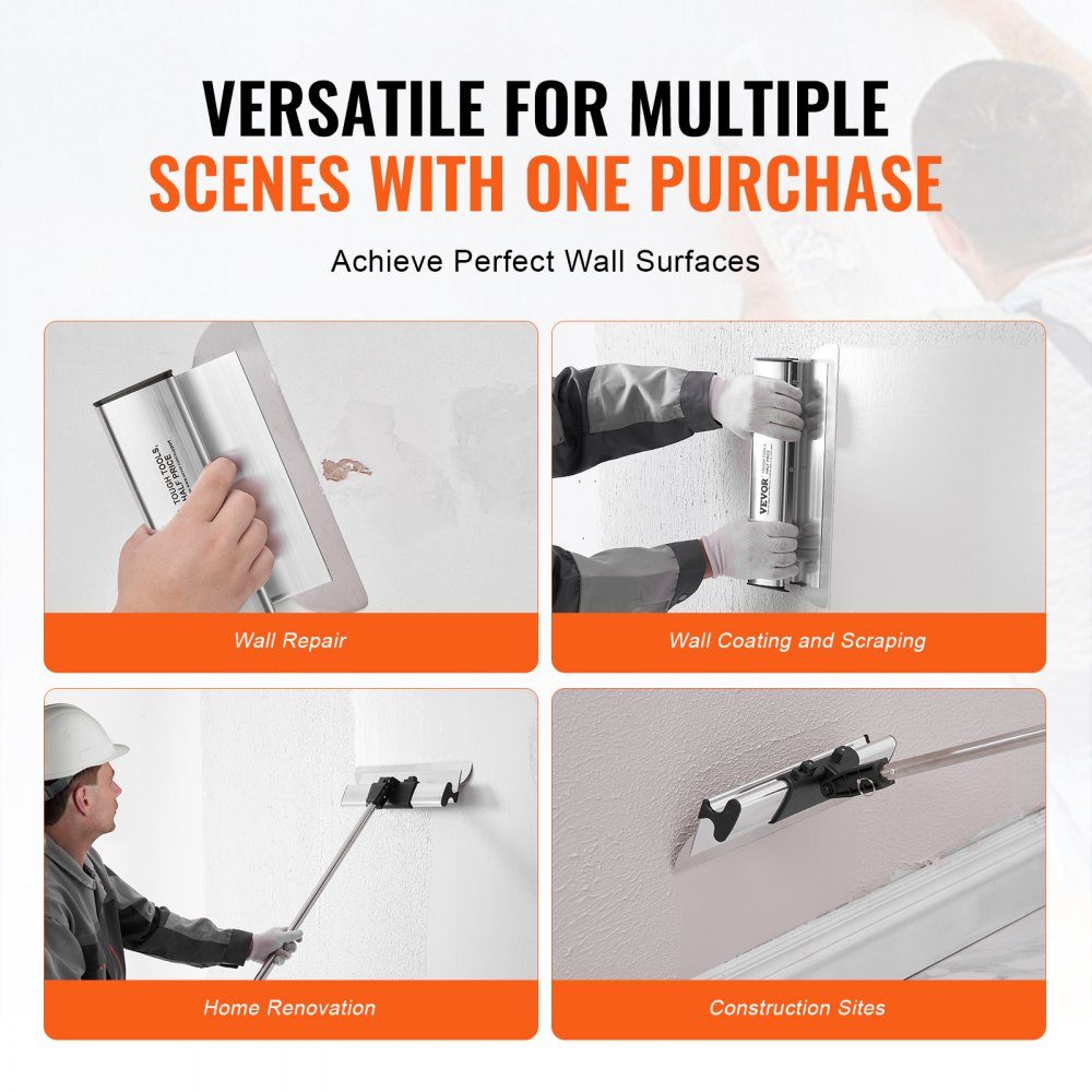 Ensemble de lames de spatule pour cloisons sèches, lames de spatule 178/254/356/406/610 mm + barre de poignée d'extension 862-2072 mm, couteau en acier inoxydable, outils de spatule pour plaques de plâtre/plaques murales/plaques de plâtre