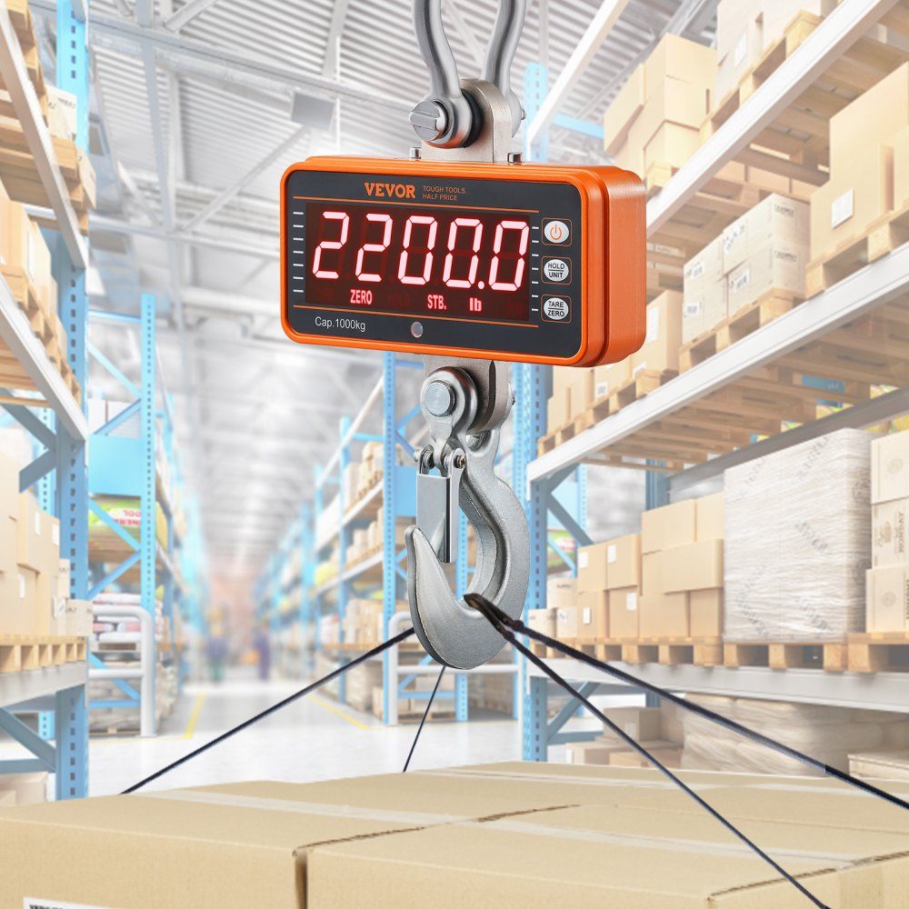 Digitale Hängewaage, 9 bis 1000 kg, Kranwaage, lbs/kg/N, Zugwaage, 0,2 kg Genauigkeit, Spielwaage, Industriewaage, LED-Display, Hängewaage, tragbare Mini-Waage mit Fernbedienung, 9 Funktionen