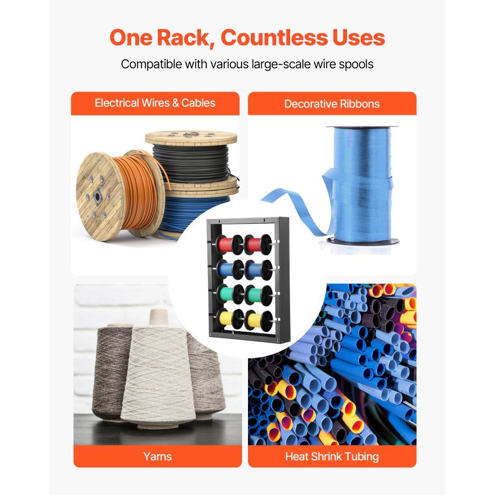 Wire Spool Holder, 4 Adjustable Bars, Wall Mounted Cold Rolled Steel Cable Spool Holder, Cable Storage and Display Stand, Load Capacity 68kg, for Various Conditions