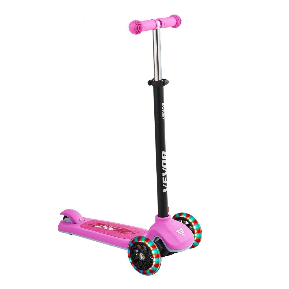 Scooter (3 Räder) ab 3 Jahren, Cityscooter Kinderroller mit leuchtenden Rädern & höhenverstellbarem Lenker & rutschfestem Deck & leichtem Aluminiumrahmen, Tretroller bis 75 kg, Pink