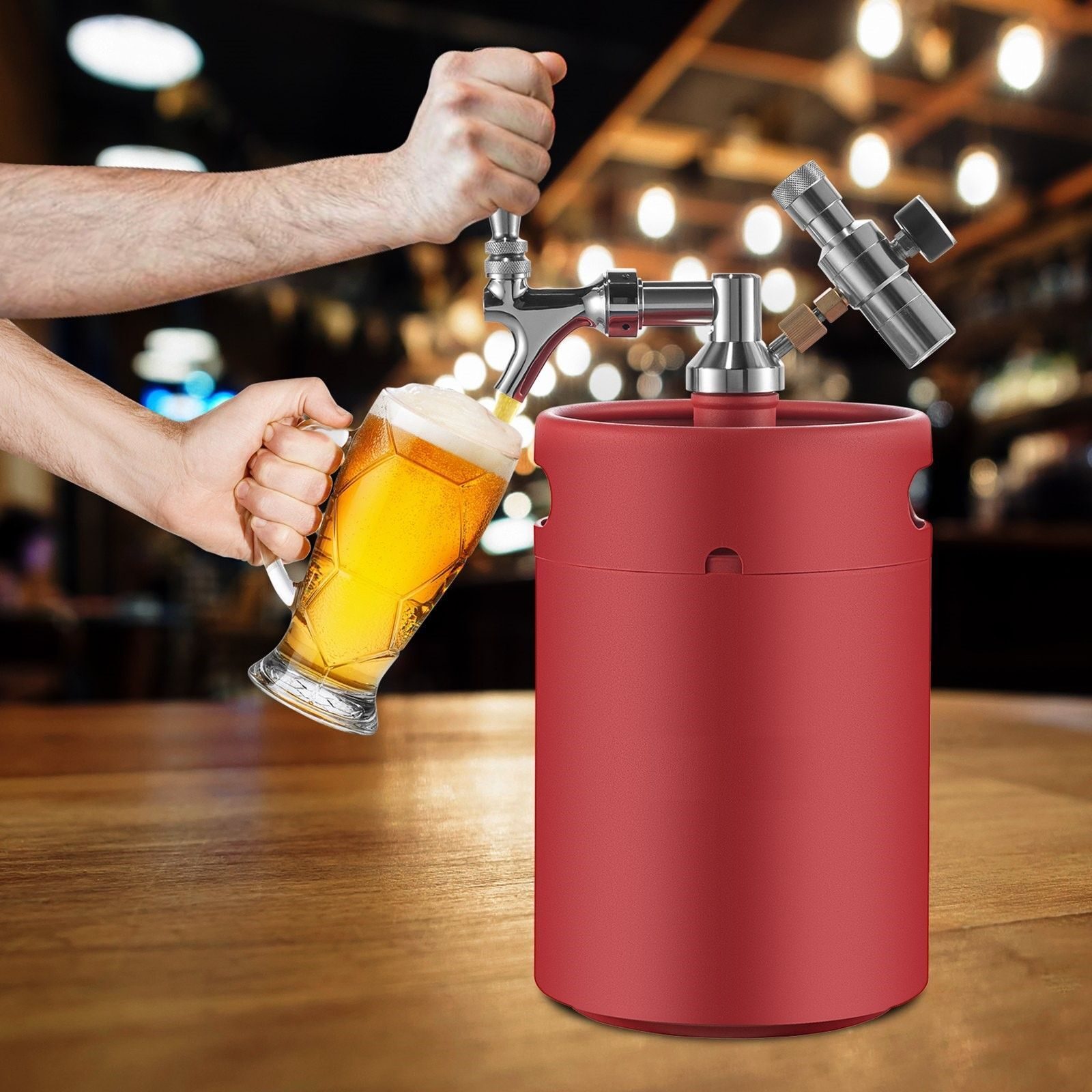 Set 5L bierdispenser met drukregelaar-manometer gemaakt van roestvrij staal