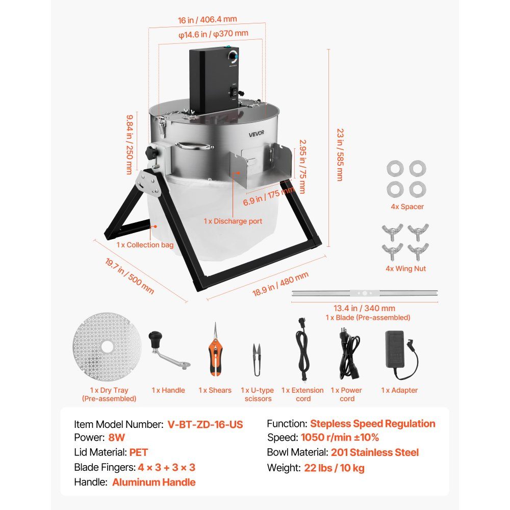 Harvester, 2 in 1 Manual and Electric, 370mm Bud Cutter with Stainless Steel Blades, Wet Dry Hydroponic Cutting Machine with Drying Rack, for Plant Buds and Flowers