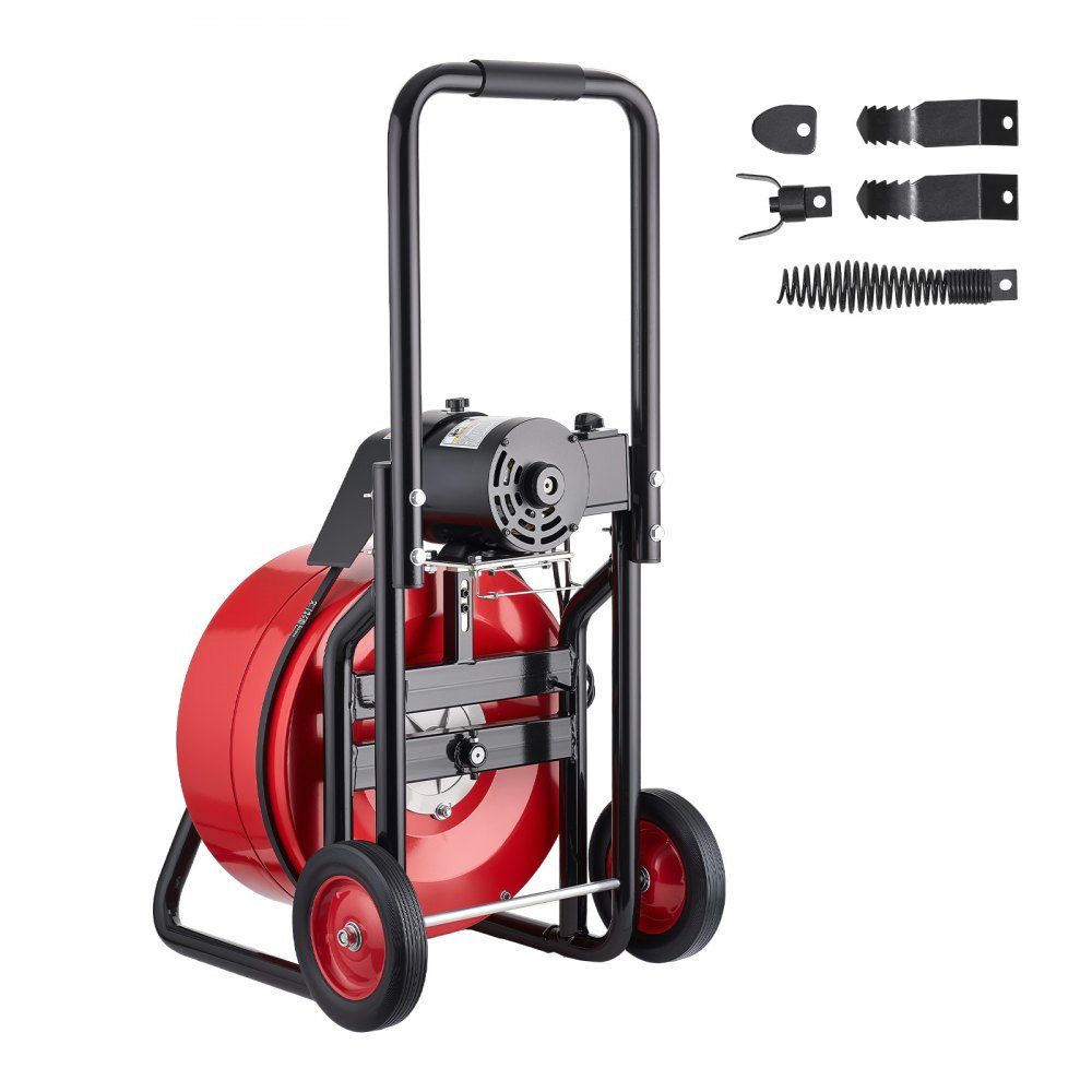 Rohrreinigungsmaschine mit automatischem Vorschub, 30m x 19mm Rohrreinigungsspirale mit Rollen, elektrischer Rohrreiniger für 100-200mm Rohre, Rohrreinigungsgerät für Abflüsse, Toiletten, Waschbecken