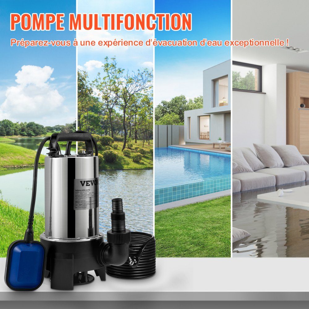 Tauchpumpe 1100 W Schmutzwasserpumpe 230 V Gartenpumpe Durchfluss 333,3 l/min Schmutzwasser-Tauchpumpe IPX8-Auslass zuschneidbar zum Pumpen von Wasser aus Schwimmbeckenteichen
