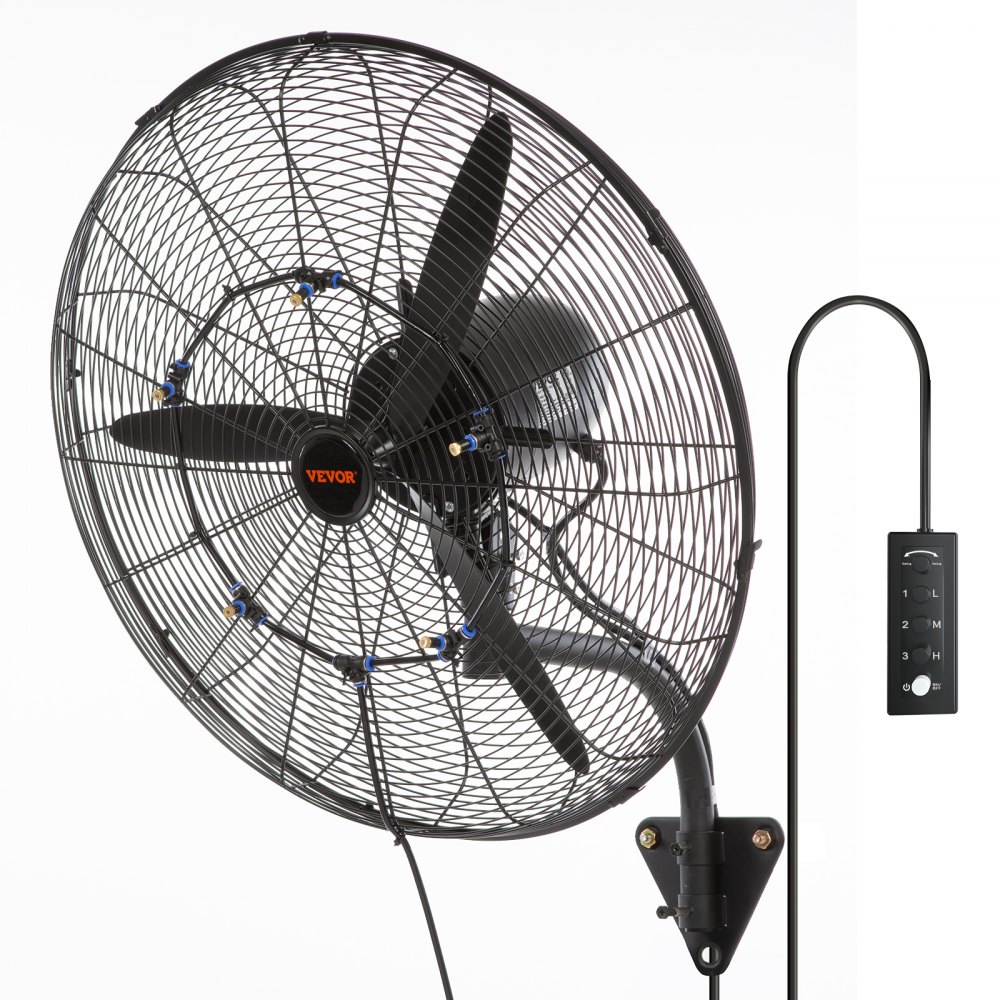 Mistventilator, 24" oscillerende waterdichte ventilator, 3 snelheden, 7000 CFM, commerciële of residentiële ventilator voor het koelen van magazijnen, kassen, werkplaatsen Mistventilator, 24" oscillerende waterdichte ventilator, 3 snelheden, 7000 CFM, commerciële of residentiële ventilator voor het koelen van magazijnen, kassen, werkplaatsen