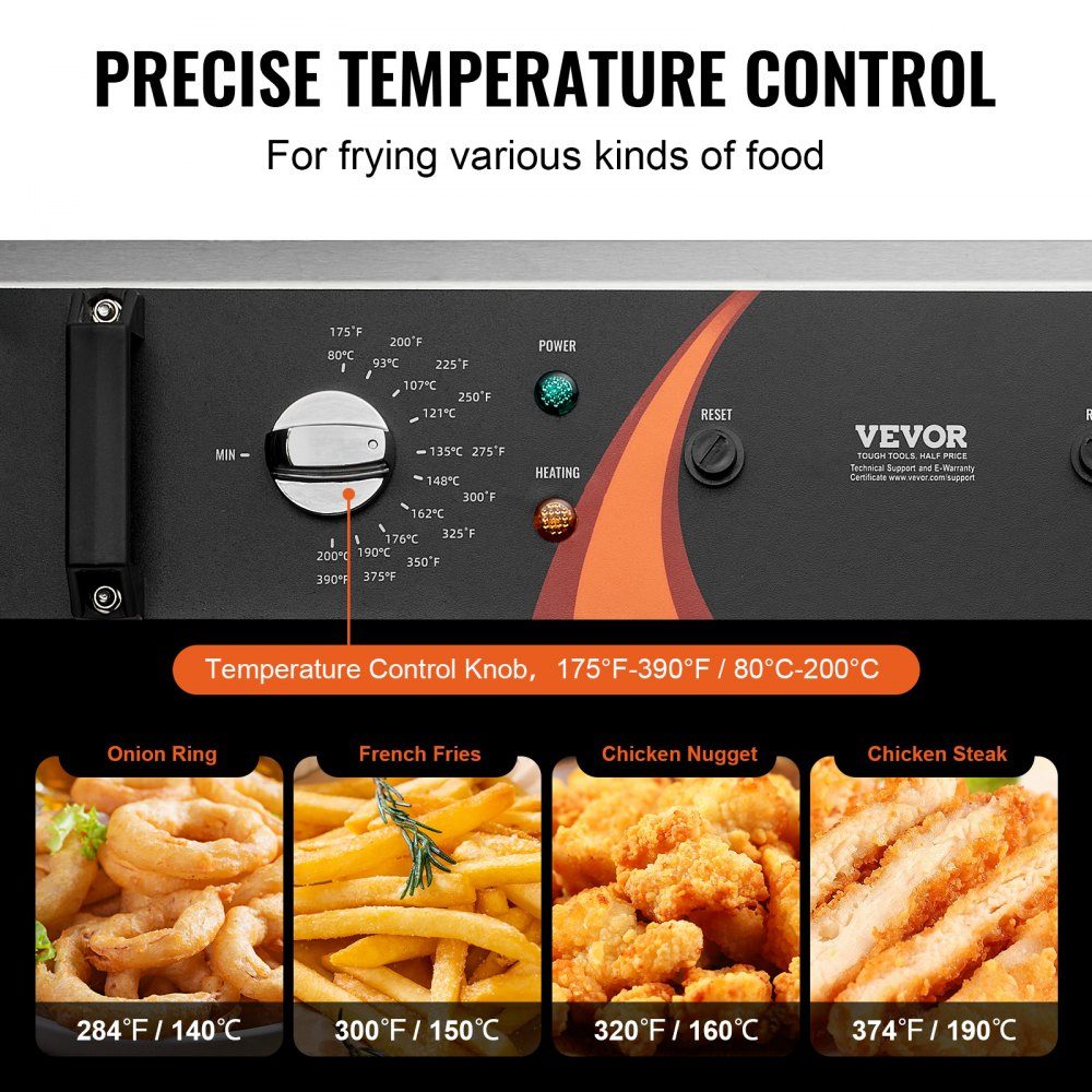 Commercial Deep Fryer, 2250W Electric Deep Fryer with Basket, 20L Large Capacity Countertop Oil Fryer, Stainless Steel, Temperature Control, for Kitchen Restaurant Use, Silver