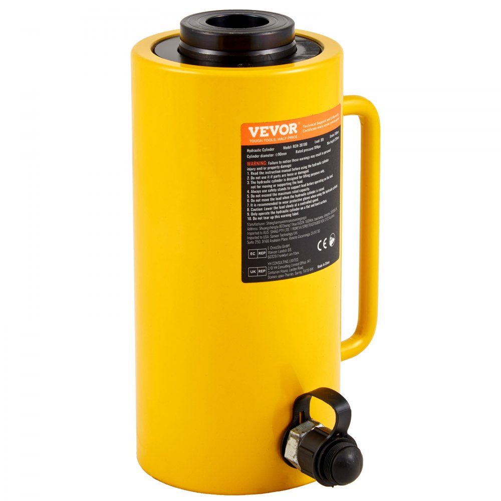 Hydraulic Cylinder Jack Capacity 30 Ton Hydraulic Cylinder 100mm Stroke Single Acting Portable Yellow Hydraulic Jack Hollow Piston Jack Hydraulic Bottle 6.9kg for Rigger Manufacturer
