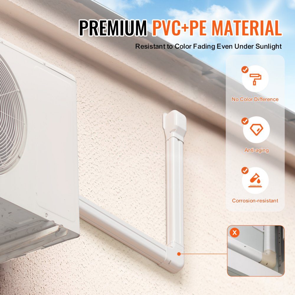 Mini Split Line Set Cover 76.2mm W 4830mm L Decorative PVC Pipe Cover for Air Conditioner with 4 Straight Ducts and Complete Components Paintable for Heat Pump White