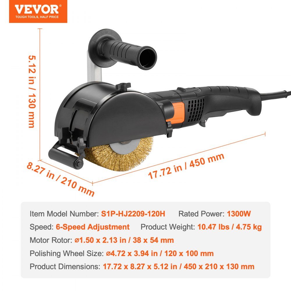 Polishing Machine 1300W 6 Variable Speed ​​Surface Finishing Tool Portable Electric Metal Polishing Machine with Steel Wire Polishing Wheel for Stainless Steel