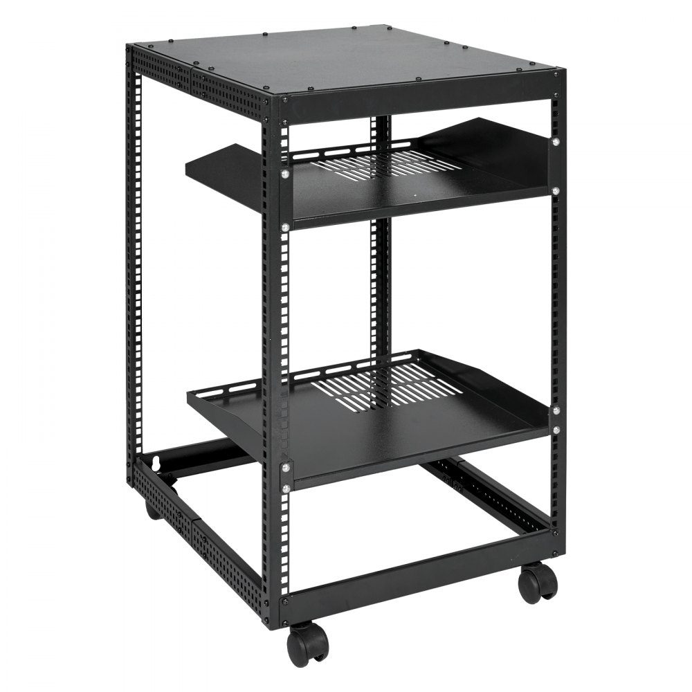 15U-Server-Rack mit offenem Rahmen, 15''-40'' verstellbare Tiefe, freistehender oder an der Wand montierter Netzwerk-Server-Rack, 4-Pfosten-AV-Rack mit Rädern, bietet Platz für Ihre gesamte Netzwerk-IT
