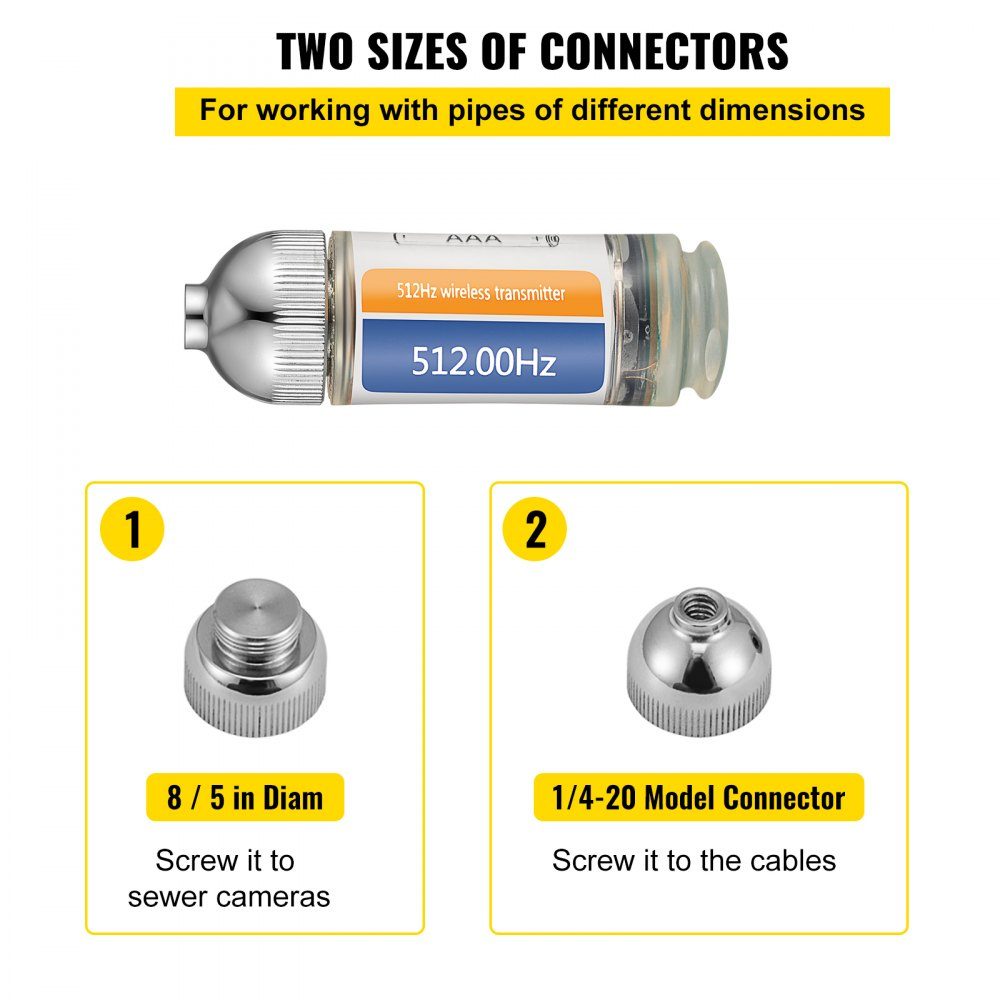Sonde 512HZ, connexions 8/5" et 1/4-20", localisateur de canalisation rigide pour localiser et détecter les petits égouts et tuyaux, argent