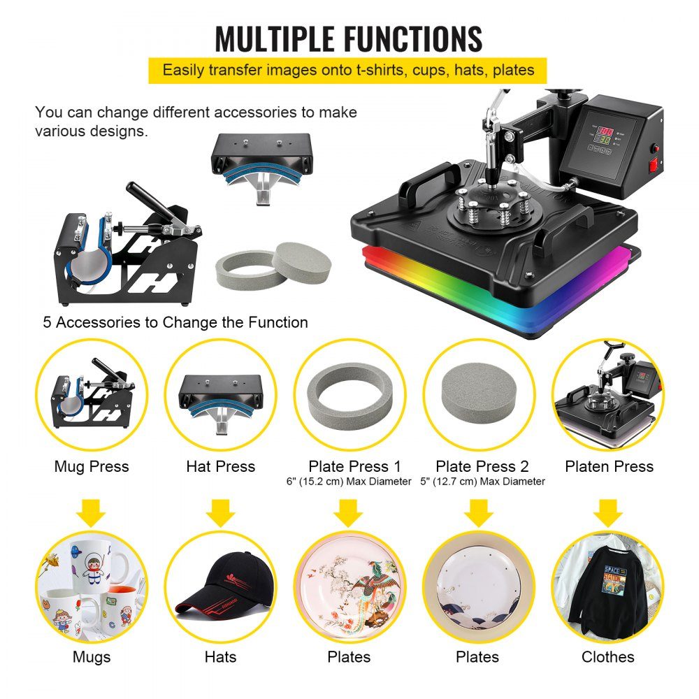 Heat Press 5 in 1 Heat Press Machine 38 x 30cm T-Shirt Press Machine Heat Press Machine DIY Heat Press with Digital LED Temperature and Time Control