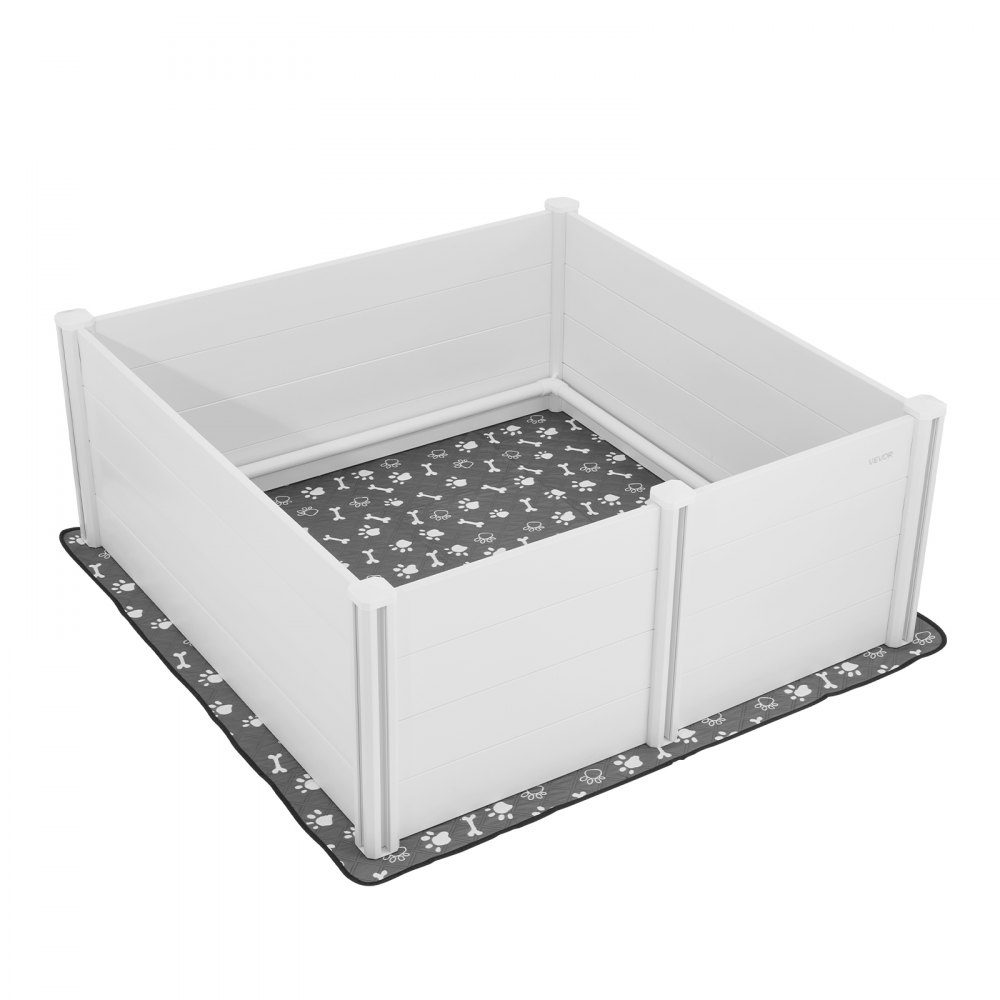 Pojemnik dla psów, 1520x1520x610 mm, kojec dla szczeniąt wykonany z tworzywa sztucznego PCV z drzwiami o regulowanej wysokości i zmywalną podkładką na siusiu, budka dla szczeniąt dla bardzo dużych psów, mlecznobiały
