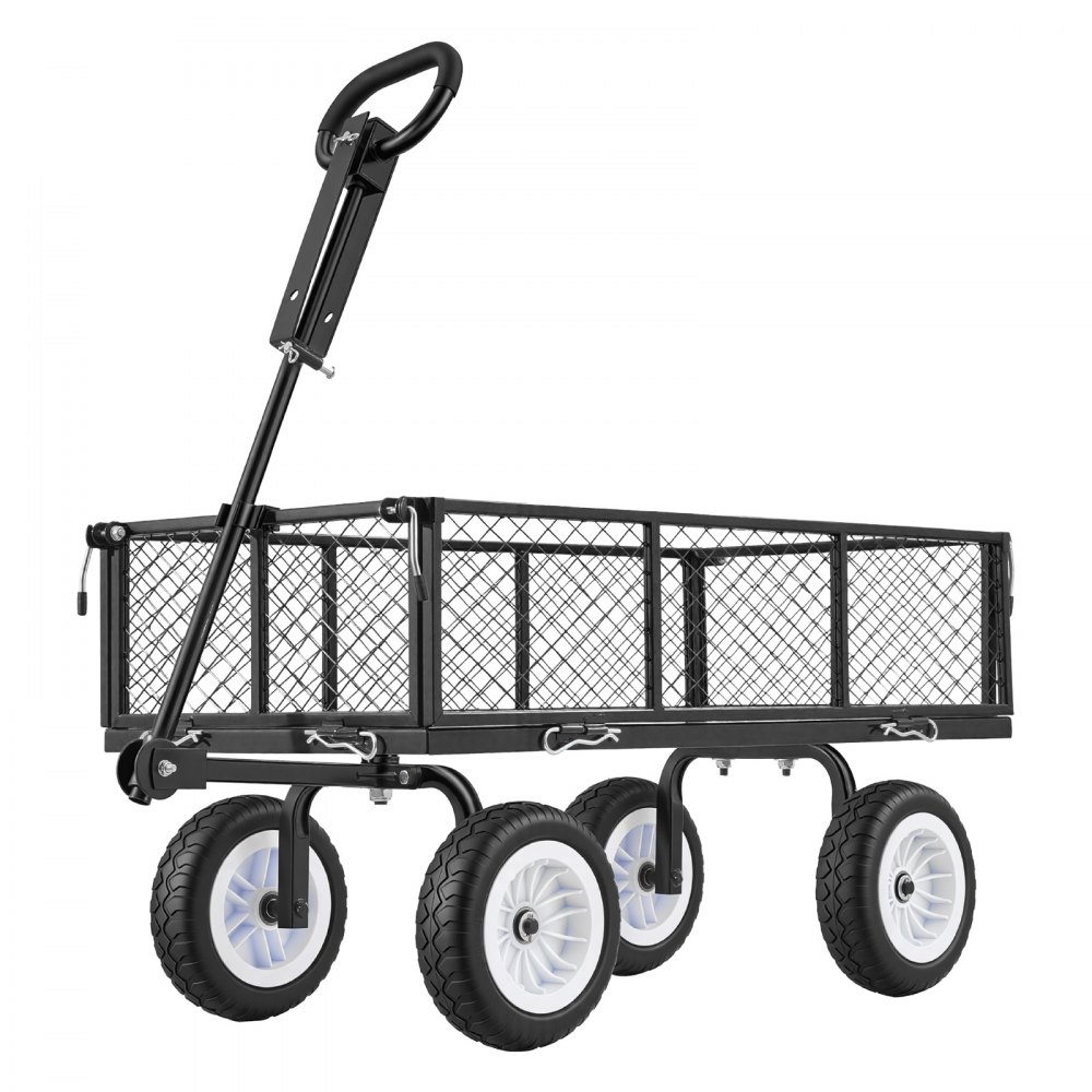 Handcart 408.2 kg load capacity, garden cart with PU tires, transport cart with adjustable handle, removable side walls, handcart for attachment to ATV or tractor, black Handcart 408.2 kg load capacity, garden cart with PU tires, transport cart with adjustable handle, removable side walls, handcart for attachment to ATV or tractor, black