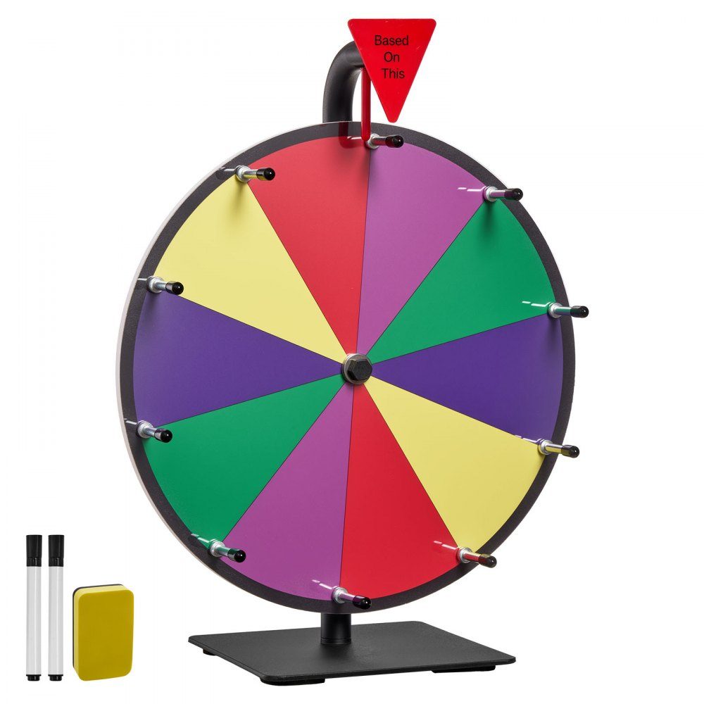 Roue de la Fortune, Roue (305 mm), 10 Compartiments, Roue de la Fortune avec Support, Jeux de Loterie, Compétition, Roulette, avec Tableau Éponge et 2 Marqueurs, 6 Couleurs, Roue des Prix Rotative, Idéale pour Fête, Pub, Foire Commerciale