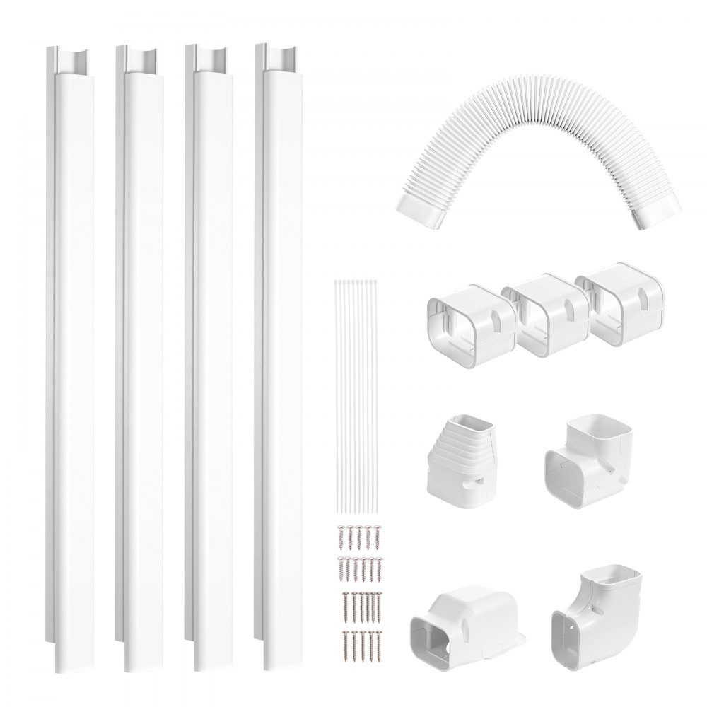 Mini Split Line Set Cover 76.2mm W 4830mm L Decorative PVC Pipe Cover for Air Conditioner with 4 Straight Ducts and Complete Components Paintable for Heat Pump White