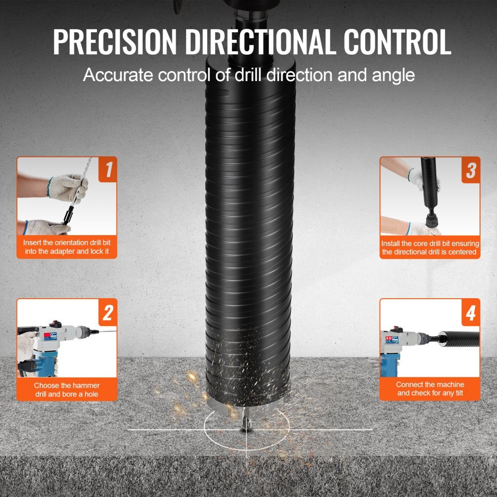 Diamantkernboor, 63,5 mm natte/droge diamantkernboor voor bakstenen en blokken, betonkernboor met geleideboor en zaagblad, 241,3 mm boordiepte, 5/8"-11 binnendraad