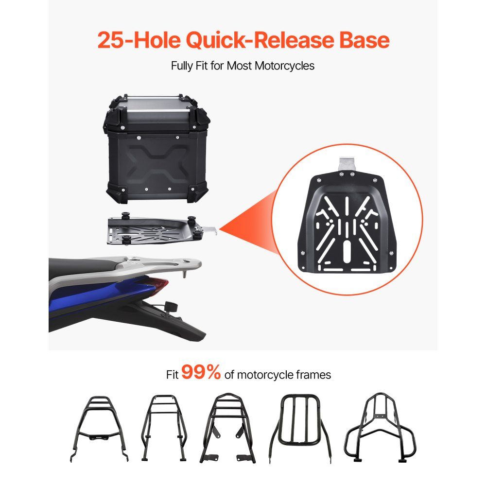 Motorrad-Topcase, Motorradkoffer, 55 l, Aluminiumlegierung, Heckbox mit Lederfutter, abnehmbare Motorrad-Topbox mit Schloss und Rückenpolster, Helmkoffer (470 x 430 x 367 mm), Schwarz