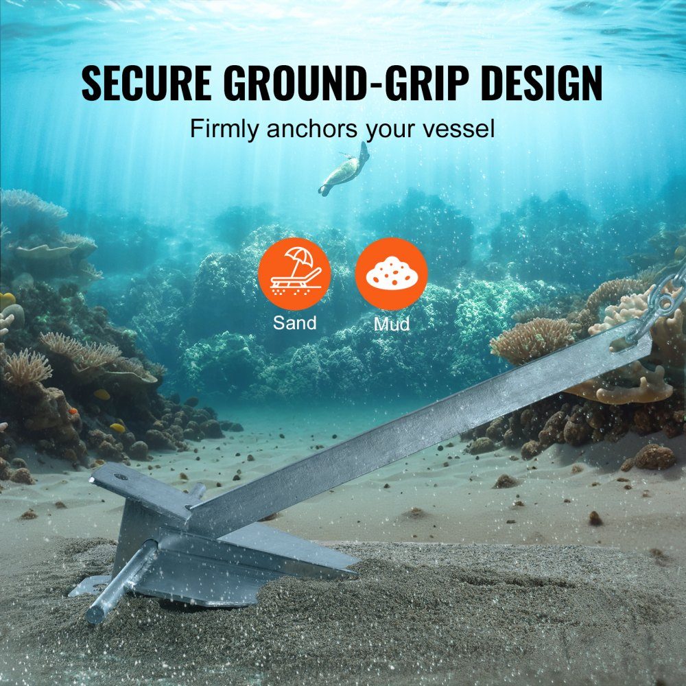 Fluke anchor set. Fluke Hot Dip Galvanized Steel Anchor with 8ft Chain, 100ft Rope and zwei 11-mm- Shackles, Boat Anchor for Small Vessels under 30ft, Seas, Rivers and Coasts, 15lb