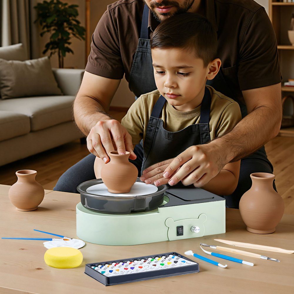 Mini Pottery Wheel Machine, 158mm Turntable with Adjustable Rotation Speed, Electric Clay Wheel with Clay Molding Tools, Suitable for DIY Pottery Classes, Green