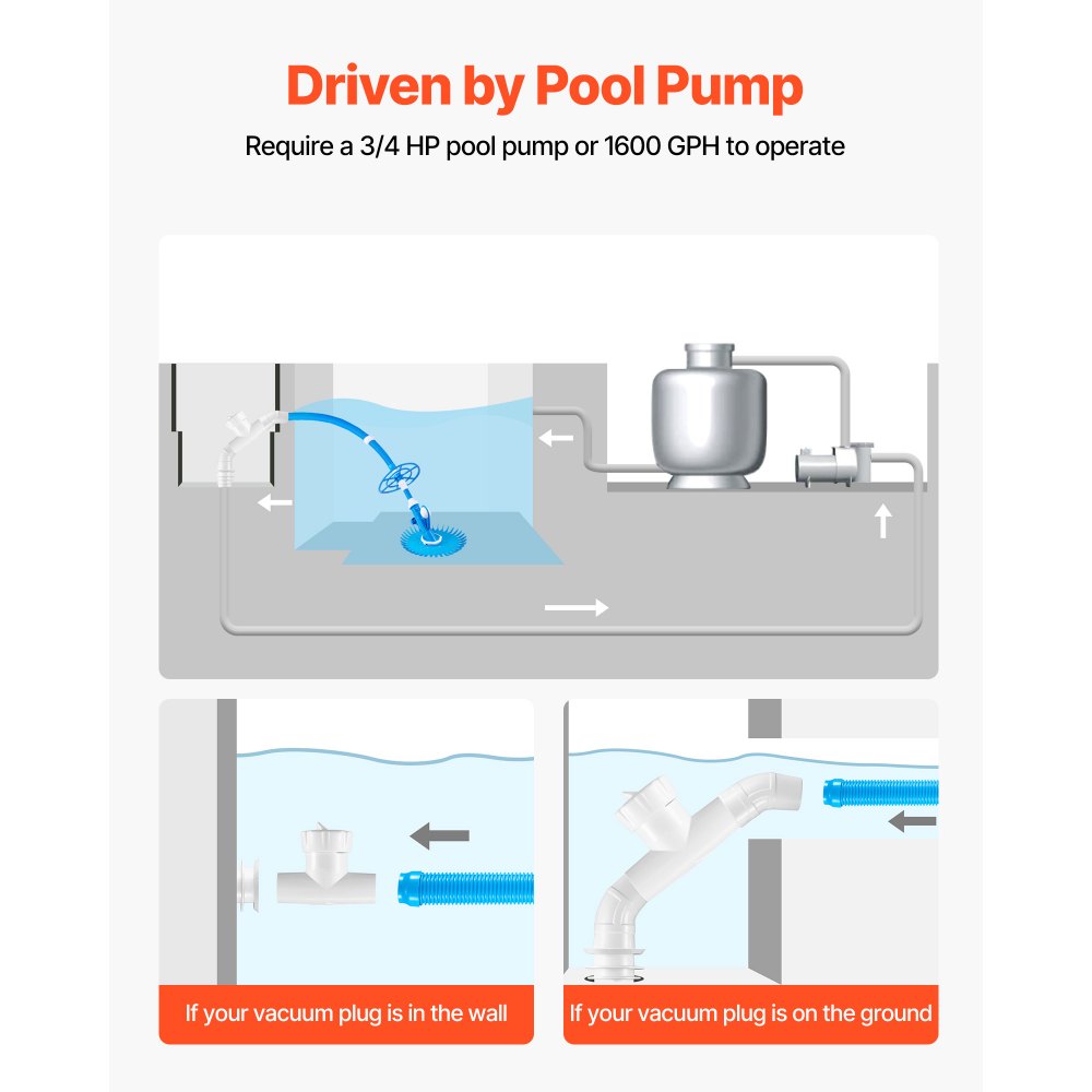 Pool vacuum with suction function, pool vacuum, pool vacuum with suction side, pool sweeper with 12 hoses, suitable for built-in pools and above-ground pools up to 6.1 x 10.7 m blue Pool vacuum with suction function, pool vacuum, pool vacuum with suction side, pool sweeper with 12 hoses, suitable for built-in pools and above-ground pools up to 6.1 x 10.7 m blue