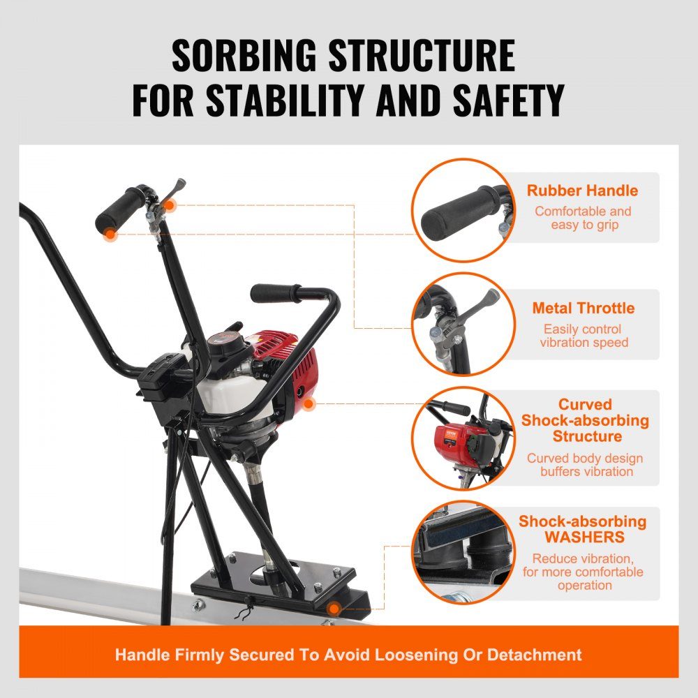 with 2445-mm-Aluminiumplatten-Stangensatz aerated concrete screed machine with straight edges, 4-stroke vibration motor for cement processing with height-adjustable handles, high-efficiency concrete tools with 6500 rpm