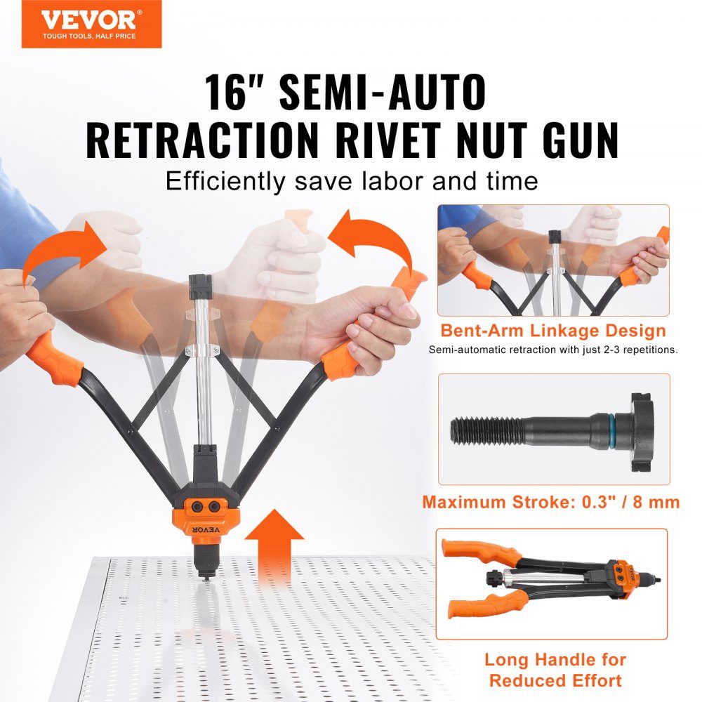 Rivet nut pliers set blind rivet nut pliers 410 mm, rivet pliers 13 sets of nuts and mandrels, rivet nut tool M3 M4 M5 M6 M8 M10 M12 professional hand rivet pliers, riveting machine threaded nut rivets
