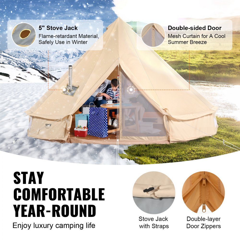 Canvas Bell Tent 3m 4 Seizoenen Canvas Tent voor kamperen met kachelaansluiting