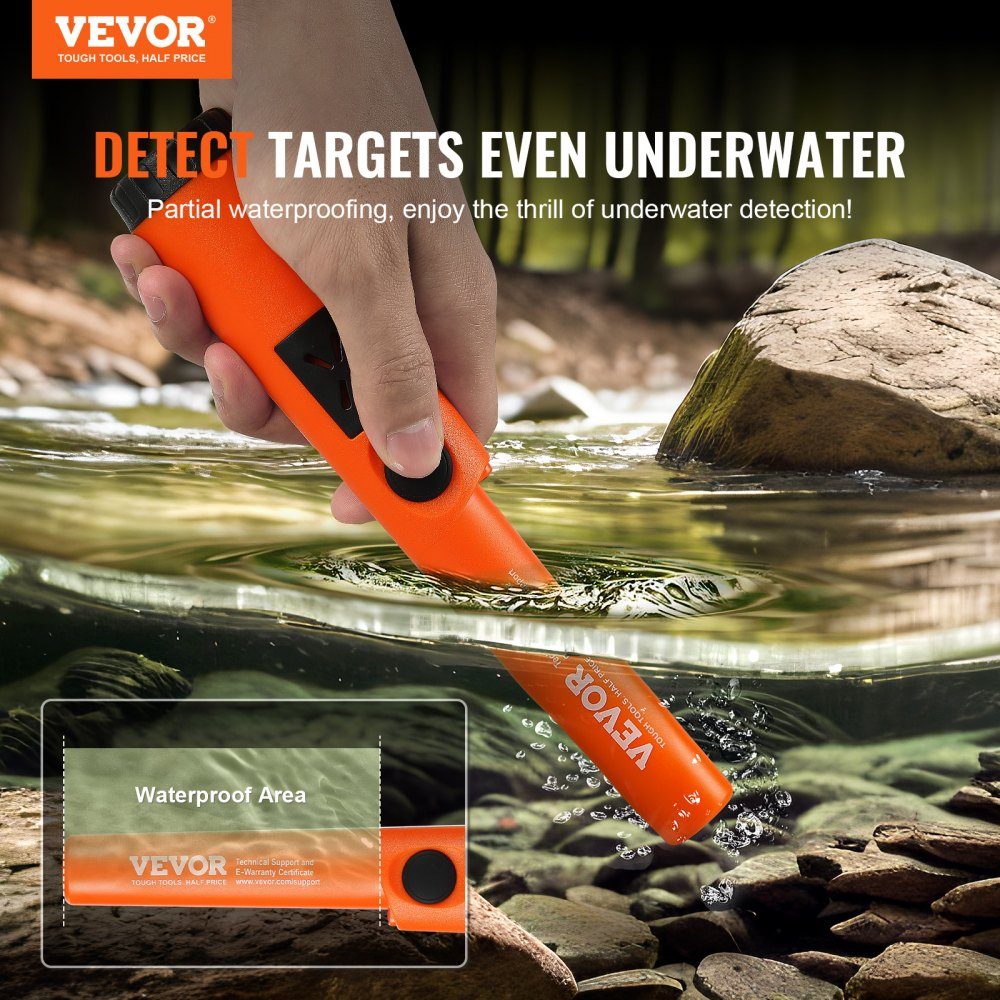 Pinpointer de détecteur de métaux, IP66, détecteur de métaux entièrement étanche, profondeur de détection de 5 cm, propointeur, chasse au trésor avec 3 modes, son/vibration/son + vibration, pile 9 V et sac en velours inclus