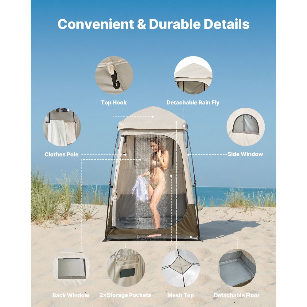 Douchetent met 1 kamer, waterdichte toilettent (145x145x215 cm), kleedtent inclusief haringen en touwen en draagtas en dwarsbalk, gemaakt van 210D Oxford-stof voor kamperen, strandvissen, kaki Douchetent met 1 kamer, waterdichte toilettent (145x145x215 cm), kleedtent inclusief haringen en touwen en draagtas en dwarsbalk, gemaakt van 210D Oxford-stof voor kamperen, strandvissen, kaki