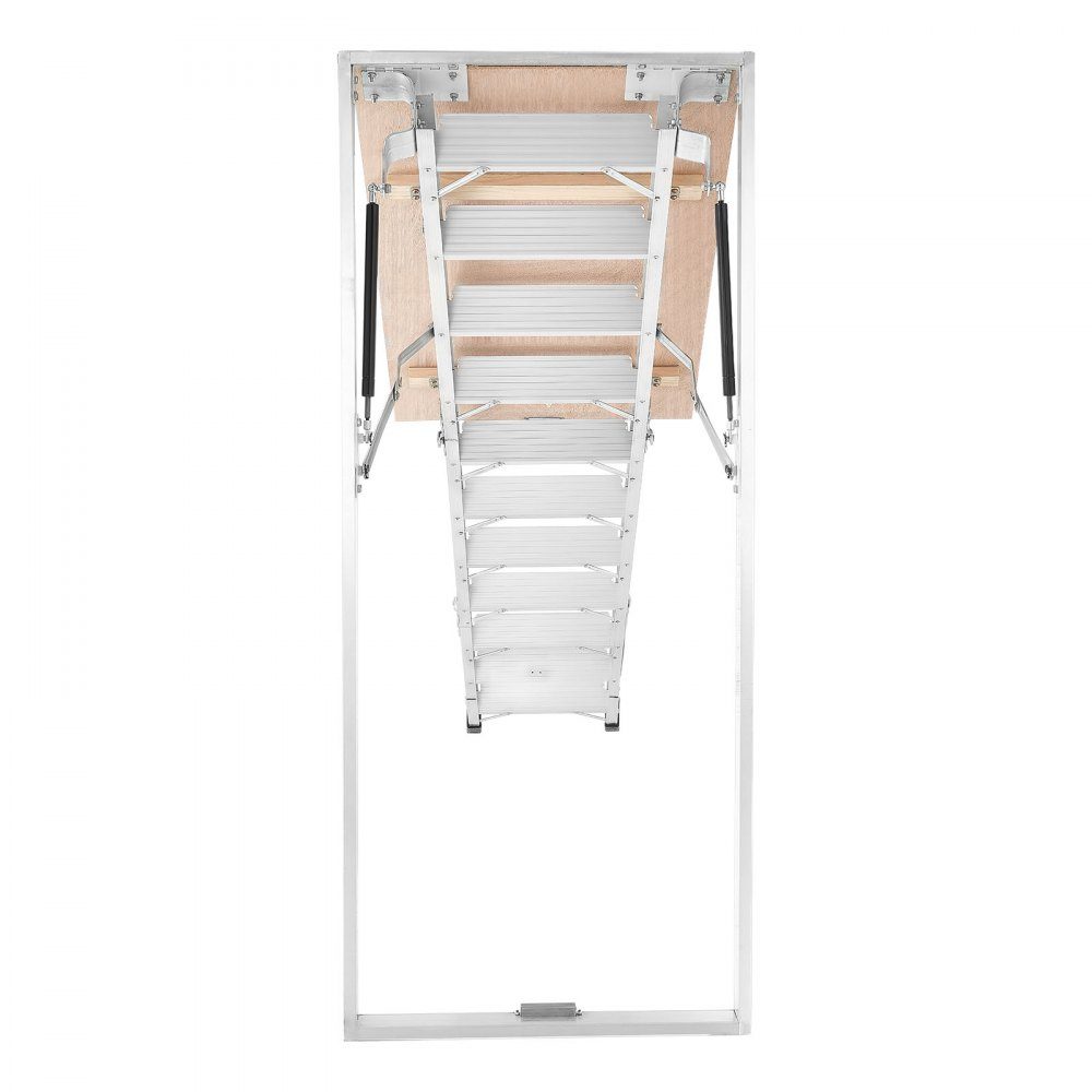 Folding Attic Stairs, 170kg Heavy Duty Aluminum and Wood Attic Ladder, Hydraulic Attic Stairs with Pull Rope for Ceiling Heights 300-313cm, Metal Ladder with 137cm x 57cm Access Opening, Silver