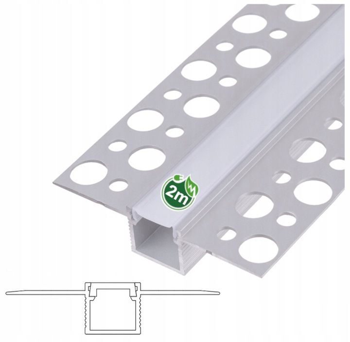 Premium Trockenbau 2M LED-Profil mit Abdeckung Unterputzleiste Rigips Gipskarton Aluminium