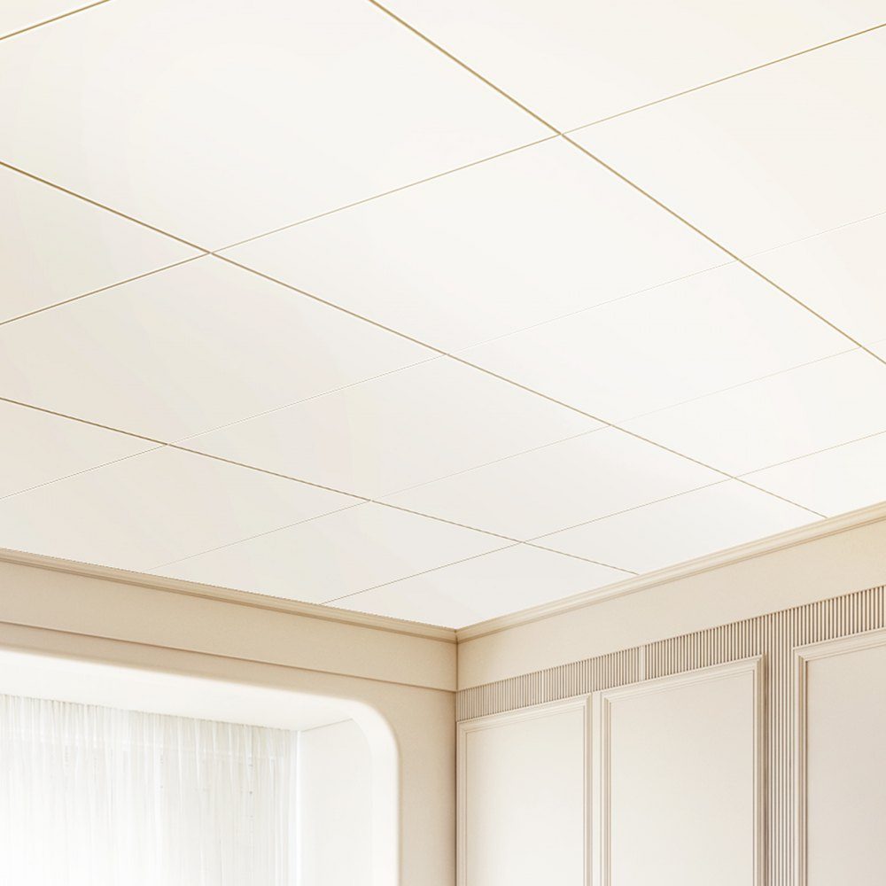 Ceiling Tiles, 12 Pack 24x24 Inch Suspended Ceiling Tiles Made of High Quality PVC Foam, Fireproof, Good Flexibility and Easy Installation, Ceiling Panel for Home/Office Decoration, Smooth White