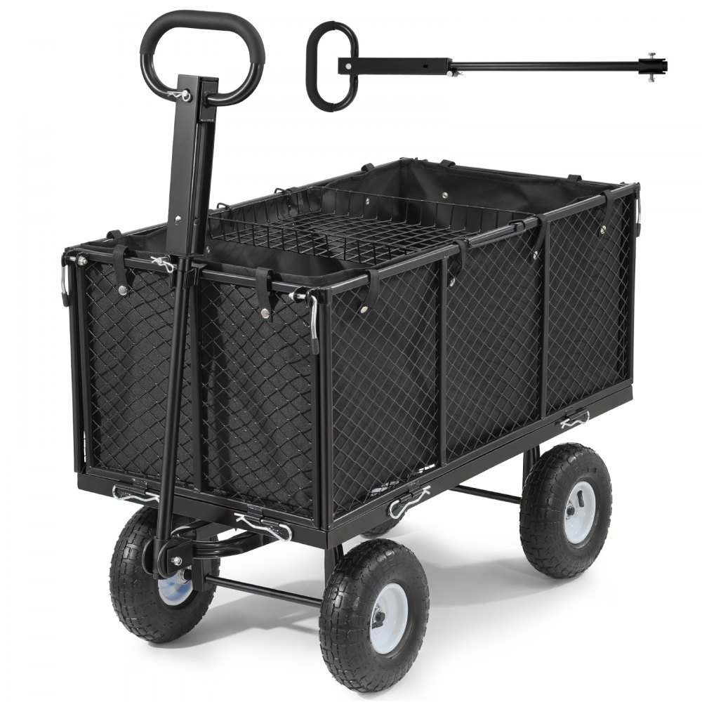 Handcart 544 kg, Handcart with Pneumatic Tires, Adjustable Handle, Removable Sides, Beach Cart, Camping Cart, Garden Cart for Attachment to ATV or Tractor, Black Handcart 544 kg, Handcart with Pneumatic Tires, Adjustable Handle, Removable Sides, Beach Cart, Camping Cart, Garden Cart for Attachment to ATV or Tractor, Black