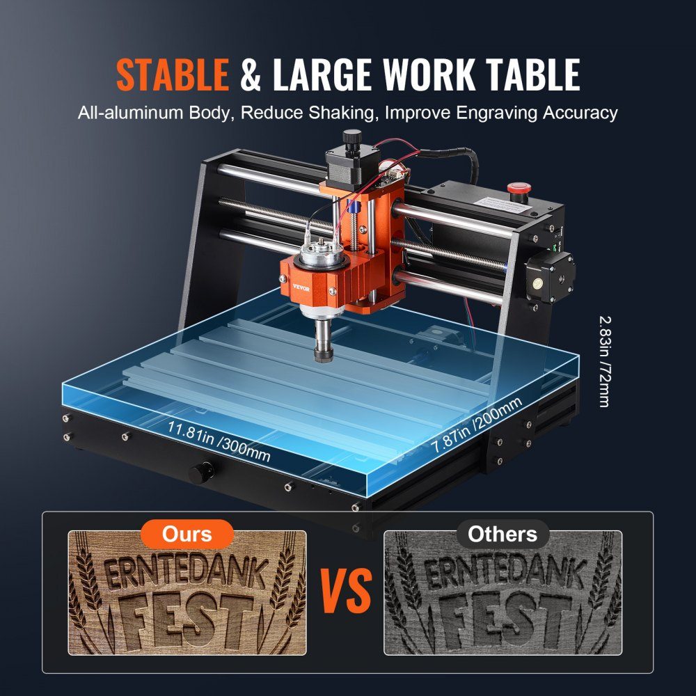 CNC Milling Machine 120W Engraving Machine 3 Axis GRBL Control Wood Engraving Carving Milling Machine Kit 300x200x72mm Work Area 1200RPM for Wood Acrylic MDF PVC Plastic Foam