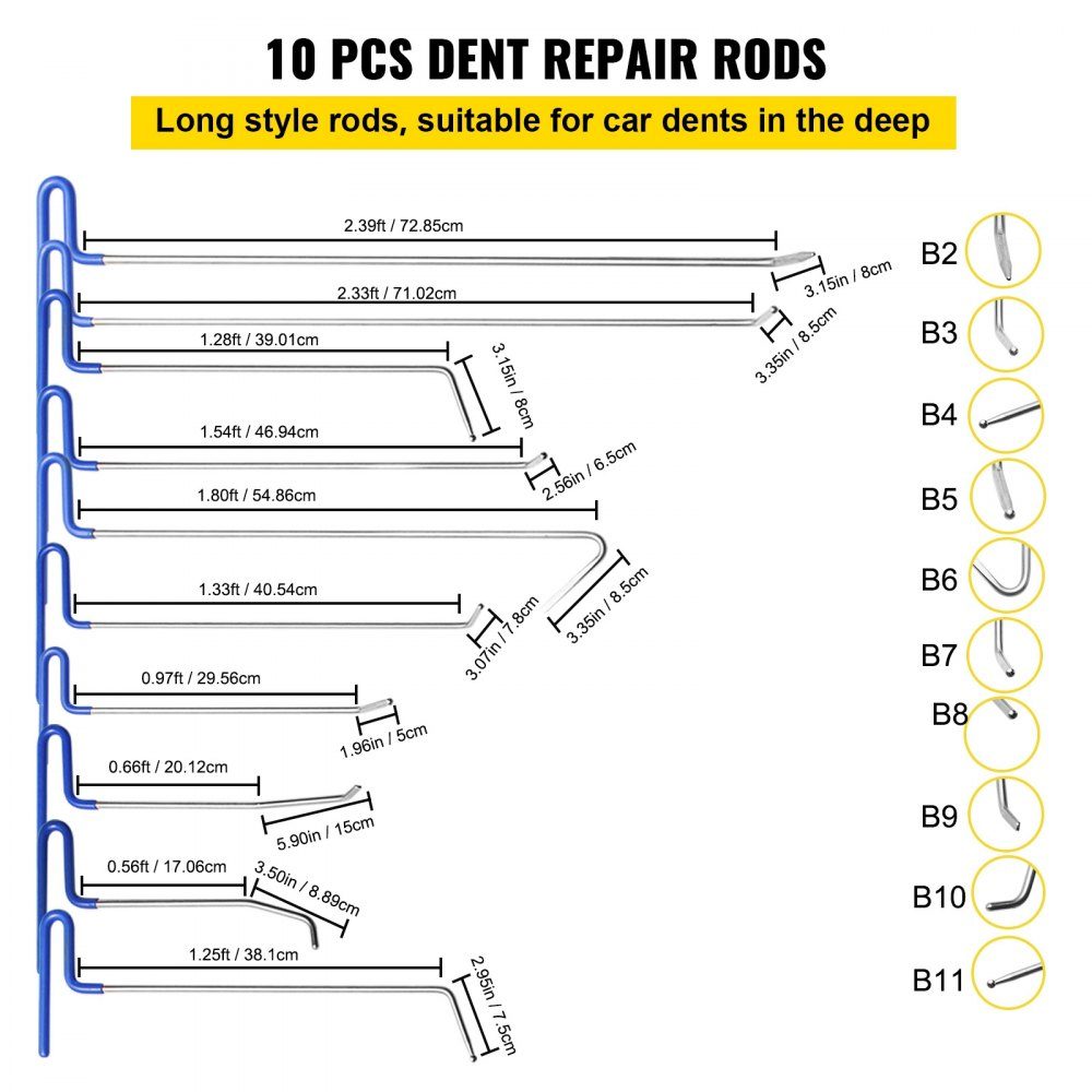 Dent Removal Kit, 20pcs Paintless Dent Repair Bars, Stainless Steel Dent Bars, Whale Tail Dent Repair Tools, Professional Hail Dent Removal Tool