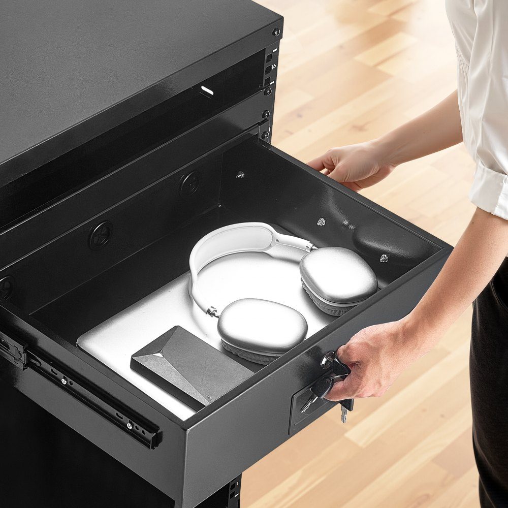 3U-Rack-Schublade, 50 Pfund, abschließbares Serverschrankgehäuse, Schiebeschublade mit Schloss und Kabelführungslöchern für 482 mm Netzwerkgeräte, Server, AV-Rack oder Schrankgehäuse