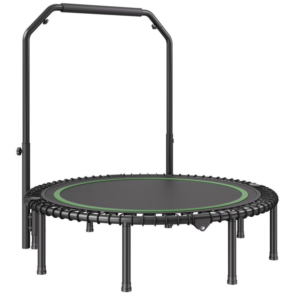 Opvouwbare minitrampoline fitness rebounder 1295 mm 205 kg veerkrachtige trainingstrampoline, rebounder sporttrampoline tuintrampoline met 4-traps in hoogte verstelbare handgreep & 42 spanbanden