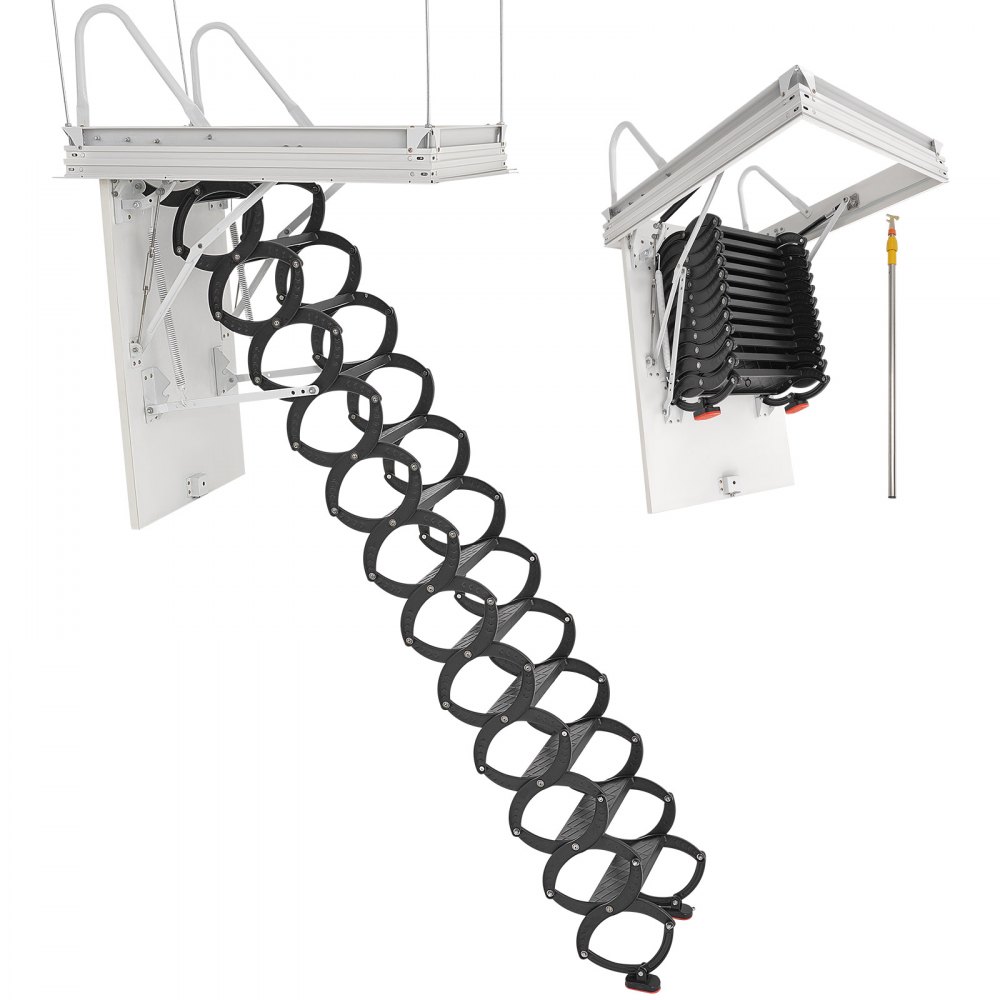Échelle de grenier, capacité de charge 299,4 kg, convient pour des hauteurs de plafond de 2,9 à 3,1 m et une taille d'ouverture de 1000,76 x 698,5 mm, escalier à ciseaux en acier allié avec tige de traction pour grenier Échelle de grenier, capacité de charge 299,4 kg, convient pour des hauteurs de plafond de 2,9 à 3,1 m et une taille d'ouverture de 1000,76 x 698,5 mm, escalier à ciseaux en acier allié avec tige de traction pour grenier