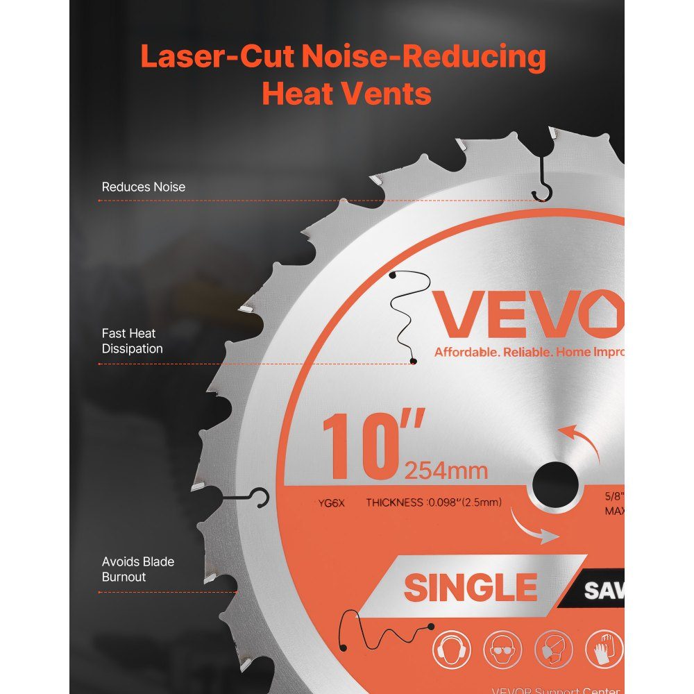 Circular saw blade (254mm diameter, 24 sharp teeth and 2.5mm thickness), ideal for plywood, OSB hardwood, compatible with circular saws, alloy saw blade with noise reducing heat dissipation