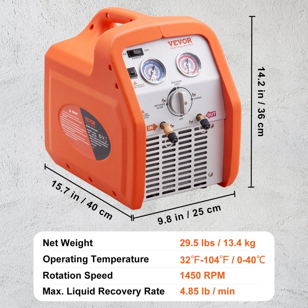 Koudemiddelafzuigapparaat Koudemiddelafzuigstation 3/4 PK Koudemiddelafzuigapparaat Koudemiddelterugwinningsmachine 220-240 V 2,2 kg/min