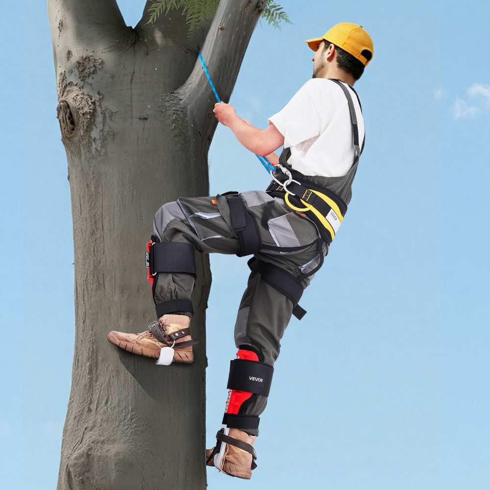 Boomklimspiesen, in hoogte verstelbare boomklimtoestellen met riemen en spijkerbescherming, draagvermogen 159 kg, robuuste aluminium klimsporen, boomverzorgingstoestel voor fruitpluk en jacht, rood