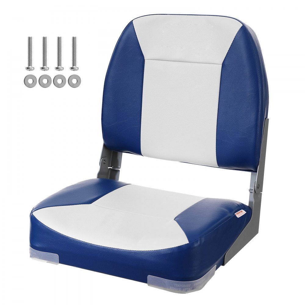 Boat Seat 48cm Low Back Boat Chair Folding Boat Chair with Thickened Sponge Padding and Hinge Fold Down Boat Captain Chair for Fishing Boat Touring Boat