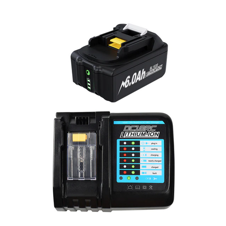 Set 1x 6AH vervangende accu met oplader voor Makita modellen Set 1x 6AH vervangende accu met oplader voor Makita modellen