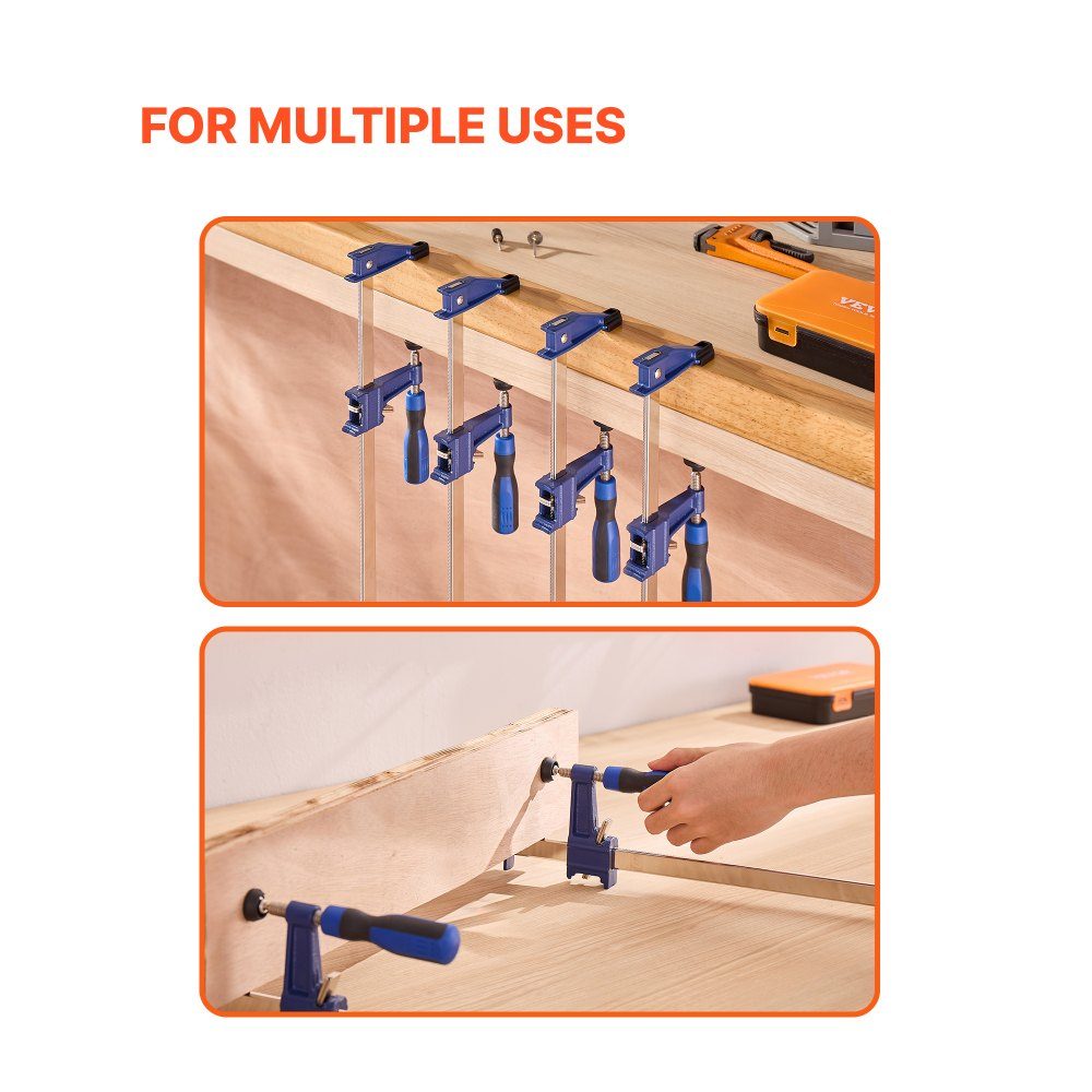 Woodworking Pole Clamps, 4 Pack, 36" Opening, Locking F Clamp with 500lb Load Limit, 2.5" Depth, Cast Iron and Carbon Steel, Easy to Use Metalworking
