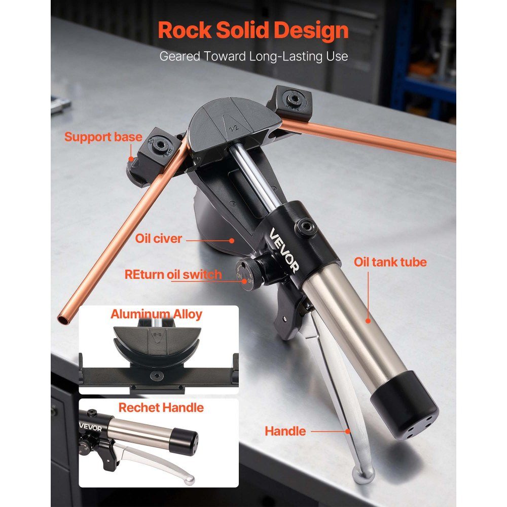 Hydraulischer Rohrbieger 6-22 mm, Biegemaschine 90°-Bogen, Rohrbieger mit 7 Biegebacken aus Aluminiumlegierung, für Reparaturen in der Klima-, Kälte- und Automobilindustrie