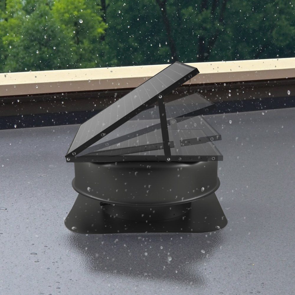 Solar Powered Fan, 50W Solar Roof Fan with Thermostat, Remote Control, 84950 L/min Airflow, Built-in Smoke Sensor with Auto Shut-off for Cooling and Dehumidification