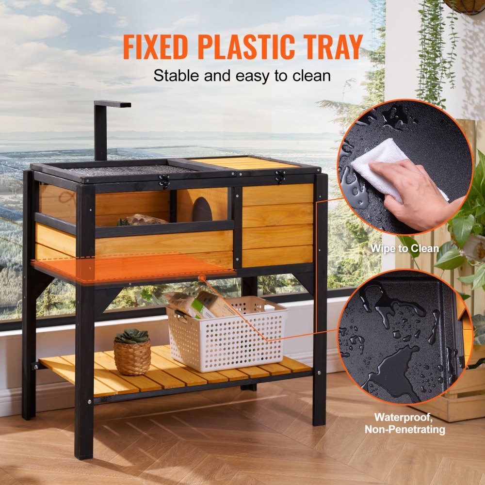 Turtle Habitat, Indoor Outdoor Wooden Turtle House, Turtle Enclosure with Light Stand, Reptile Enclosure, Small Animal Cage with Legs for Gecko, Lizard, Snake